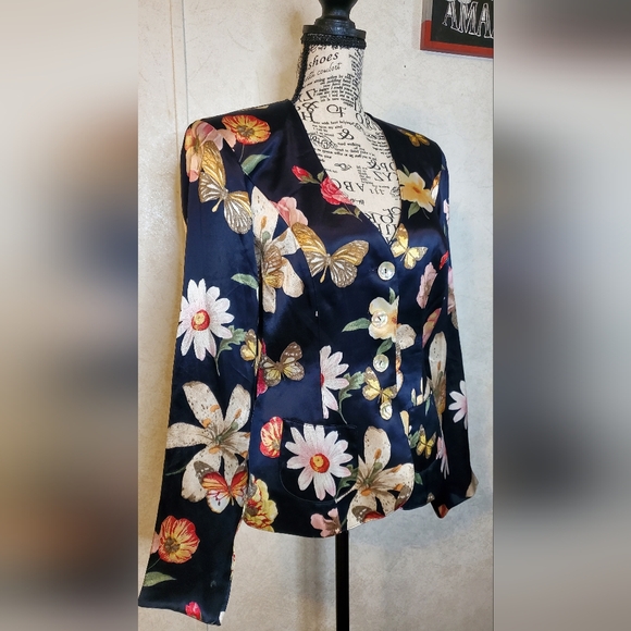 Dorothy Schoele Elegant Floral Butterfly Women's Blazer Size:6 - Picture 2 of 12